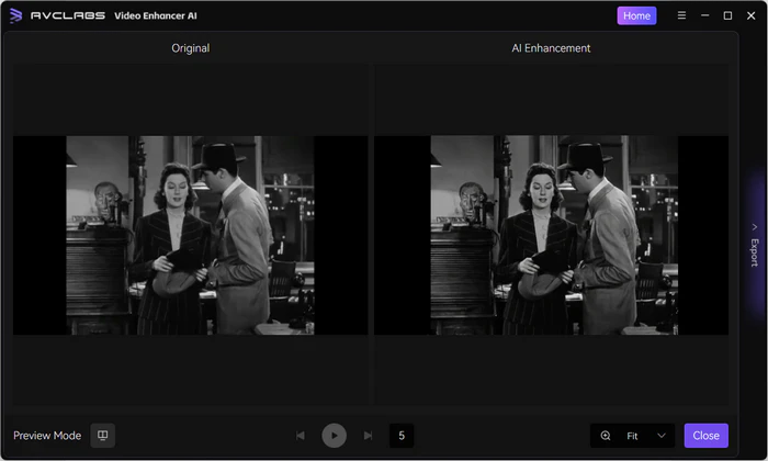 Compare original and AI-enhanced preview in AVCLabs Video Enhancer AI