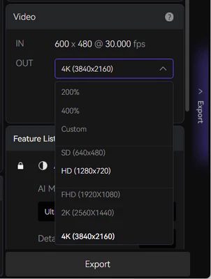 Set Full HD output resolution in AVCLabs Video Enhancer AI