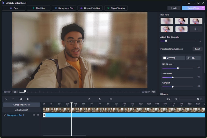 adjust blur settings in video